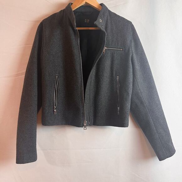 GAP Grey Wool Cropped Motorcycle Jacket Sz. S - Picture 2 of 6